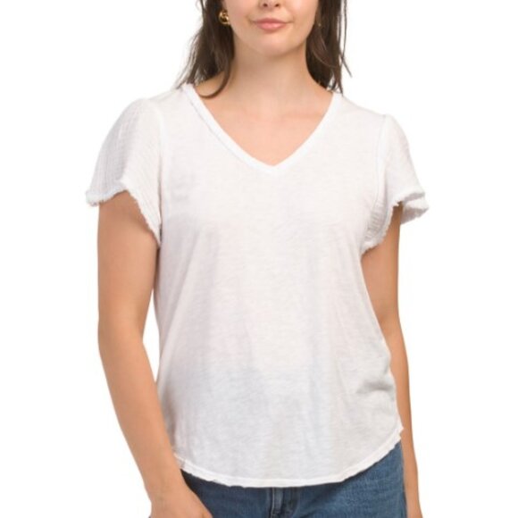 NWT Michael Stars Tate Fabric Mix Tee Supima Cotton M MSRP $98 - Picture 1 of 6